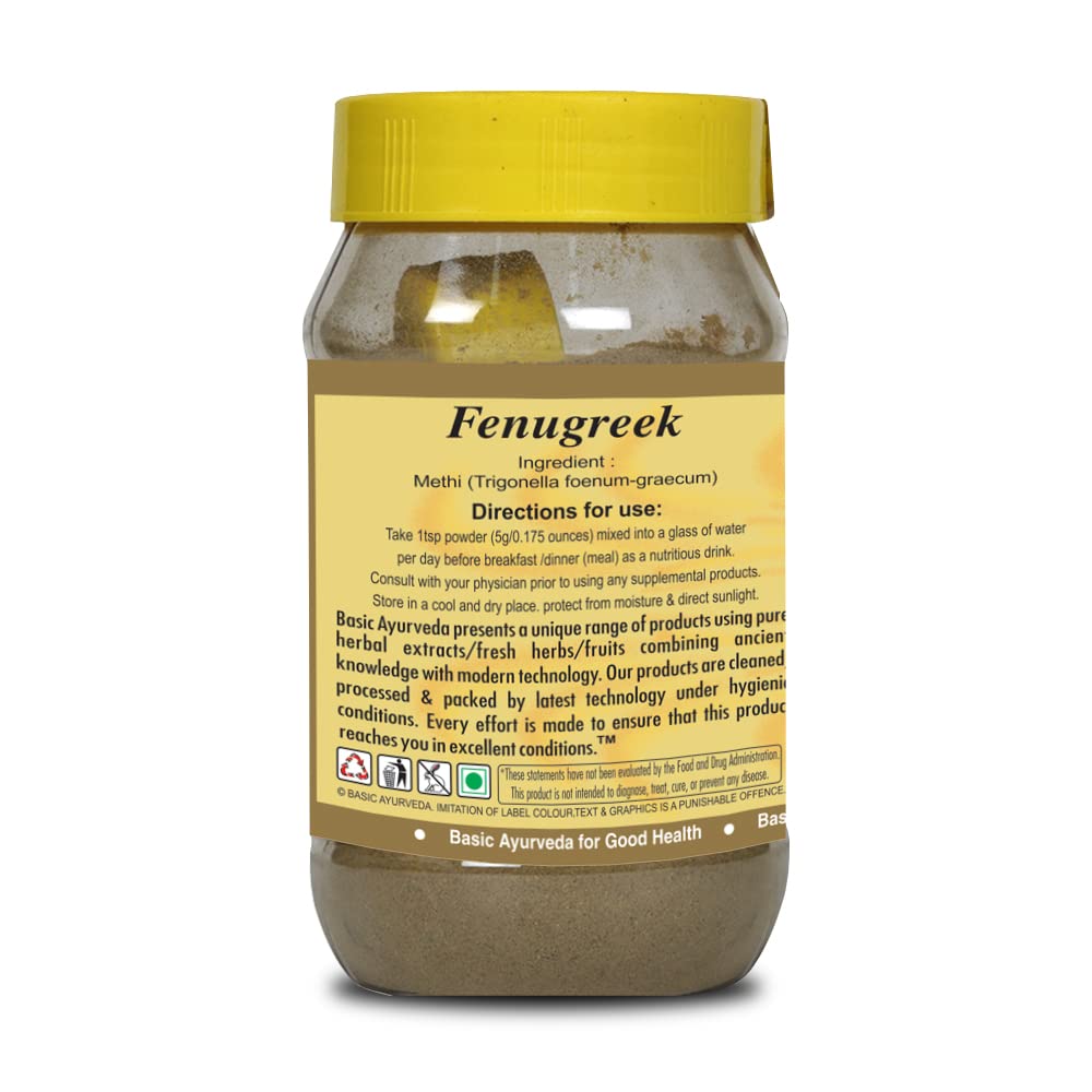 Basic Ayurveda Methi (Fenugreek) Powder - 7.05 Oz (200G) | Pure Ground Fenugreek For Culinary Use, Herbal Tea, Hair & Skin Care