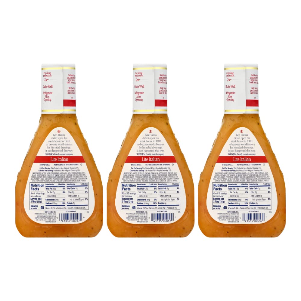 Kens Steak House Lite Italian Dressing & Marinade, 16 Fl Oz, Pack of 3