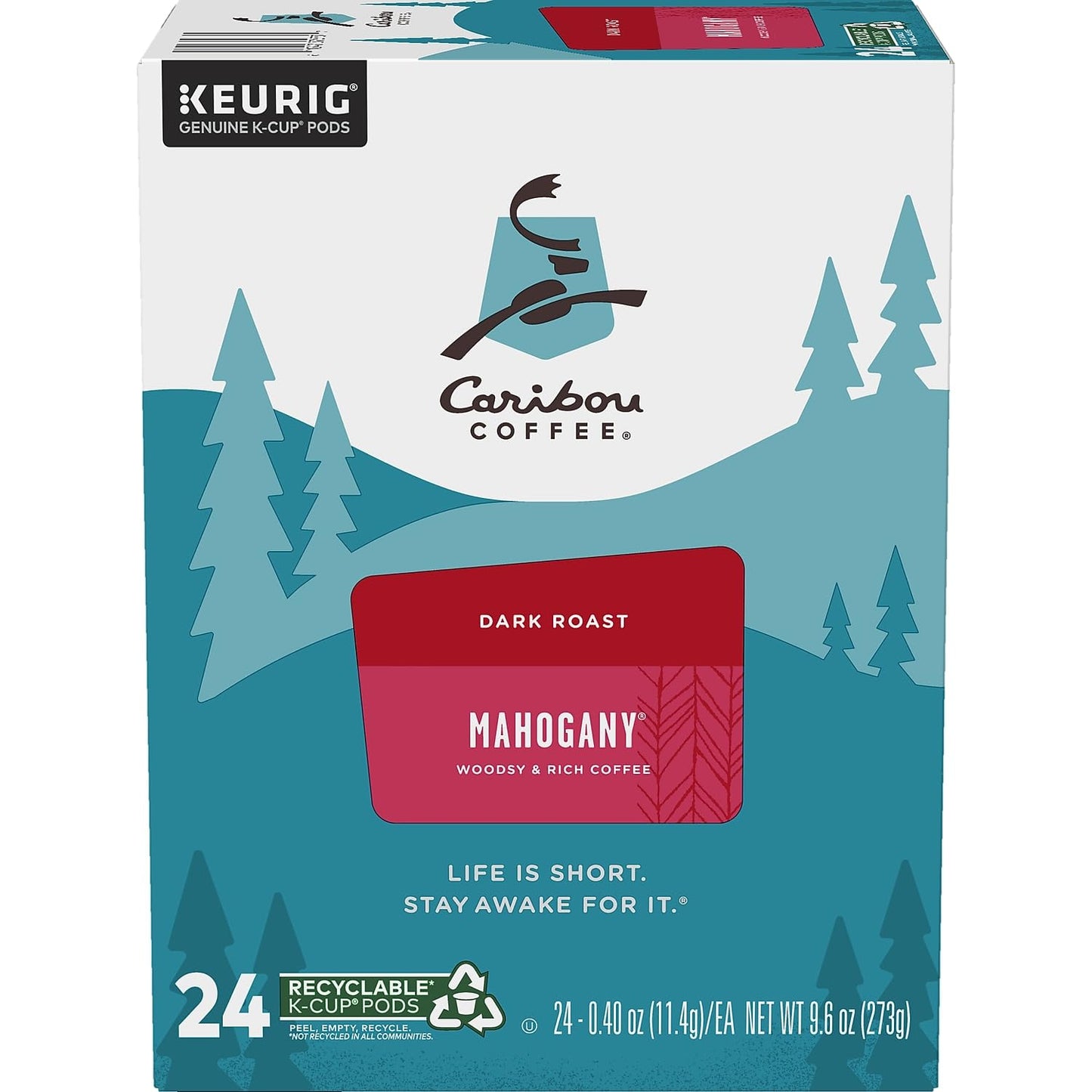 Caribou Coffee Mahogany, Single-Serve Keurig K-Cup Pods, Dark Roast Coffee, 24 Count