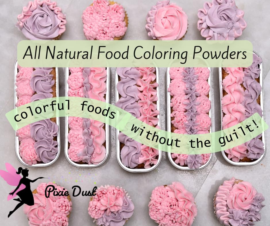 Pixie Dust All-Natural Food Coloring Powder Set, 4 Colors, 0.35 oz Each, Dye-Free, Plant-Based, Kosher, Flavorless