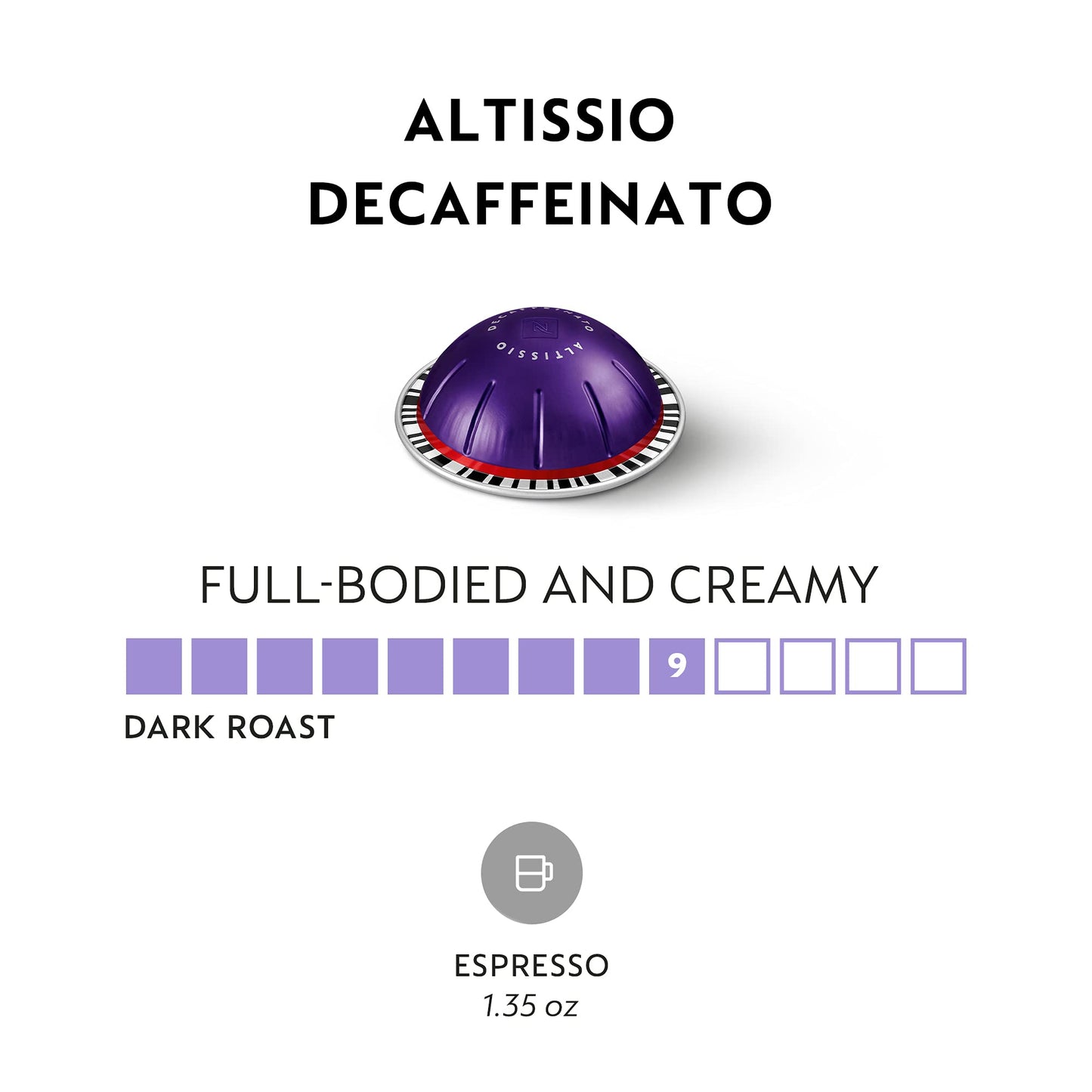 Nespresso compact pieces Vertuo Altissio Decaffeinato Dark Roast Espresso Pods 50 Count