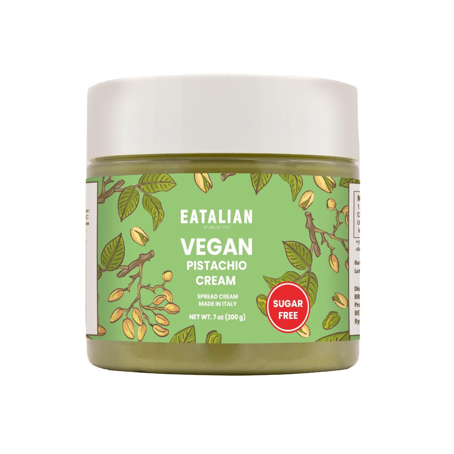 EATALIAN by AMZ BETTER Vegan Pistachio Cream Sugar Free, 7 oz/ 200g, Delicious sugar free vegan spread, ideal on bread, perfect 