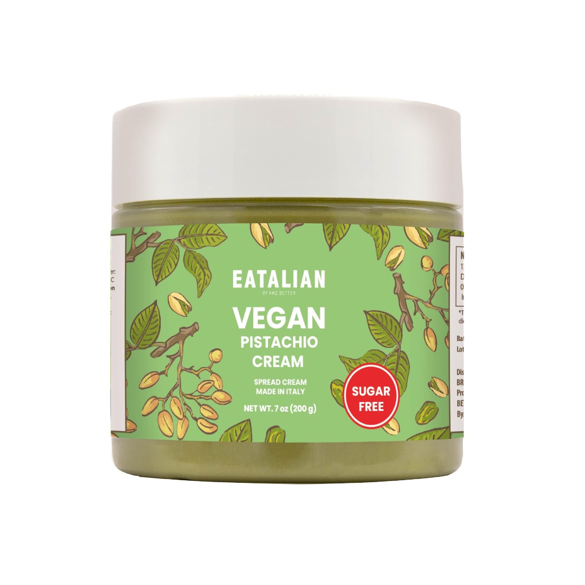 EATALIAN by AMZ BETTER Vegan Pistachio Cream Sugar Free, 7 oz/ 200g, Delicious sugar free vegan spread, ideal on bread, perfect 