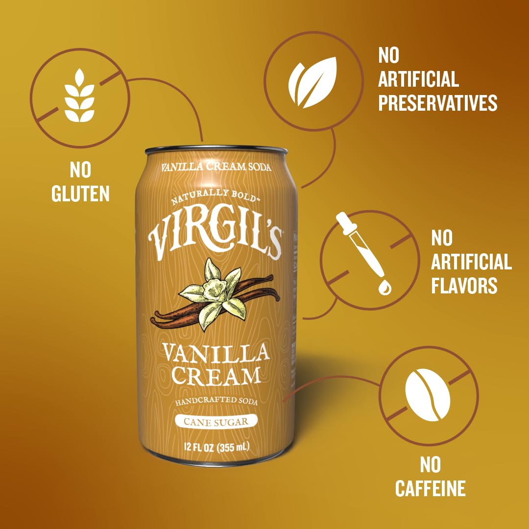 Virgils Handcrafted Vanilla Cream Soda - Creamy Bold Flavor - 12oz Cans  24 Pack