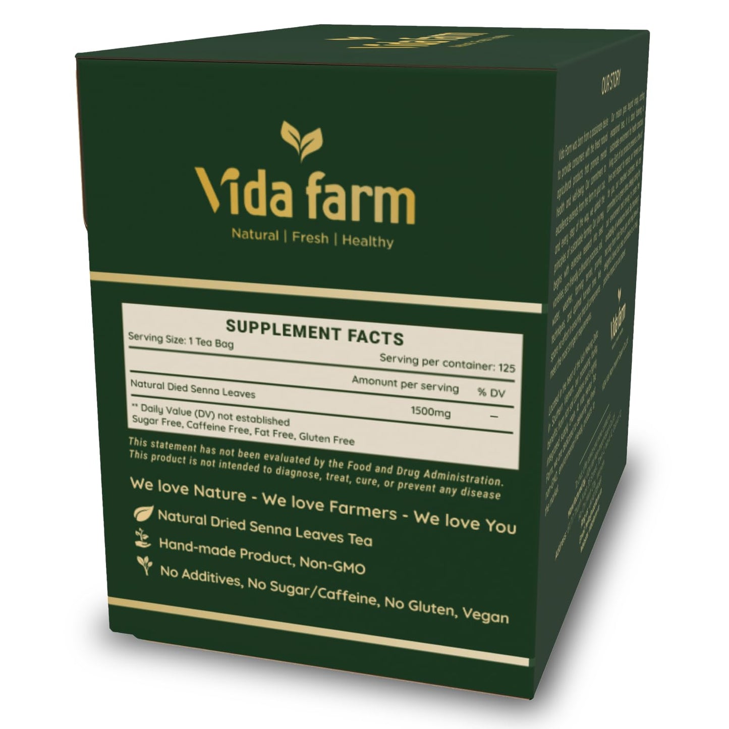 VIDA FARM Senna Tea - 100% Natural, Caffeine Free - 125 Tea Bags