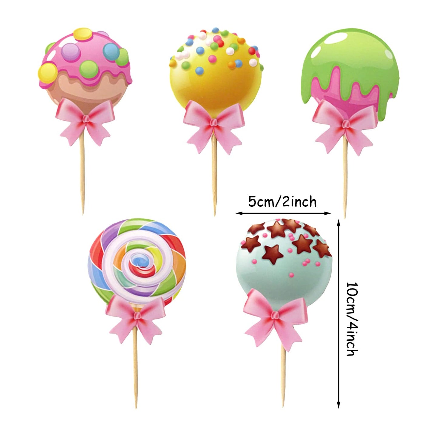 Yueton 20Pcs Cute Sweet Candy Lollipop Ice Cream Cupcake Toppers Cake Toppers Candyland Themed Cake Decorations For Baby Shower,