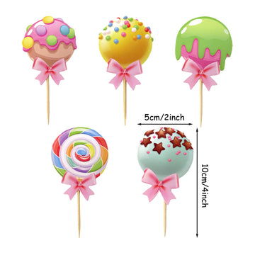 Yueton 20Pcs Cute Sweet Candy Lollipop Ice Cream Cupcake Toppers Cake Toppers Candyland Themed Cake Decorations For Baby Shower,