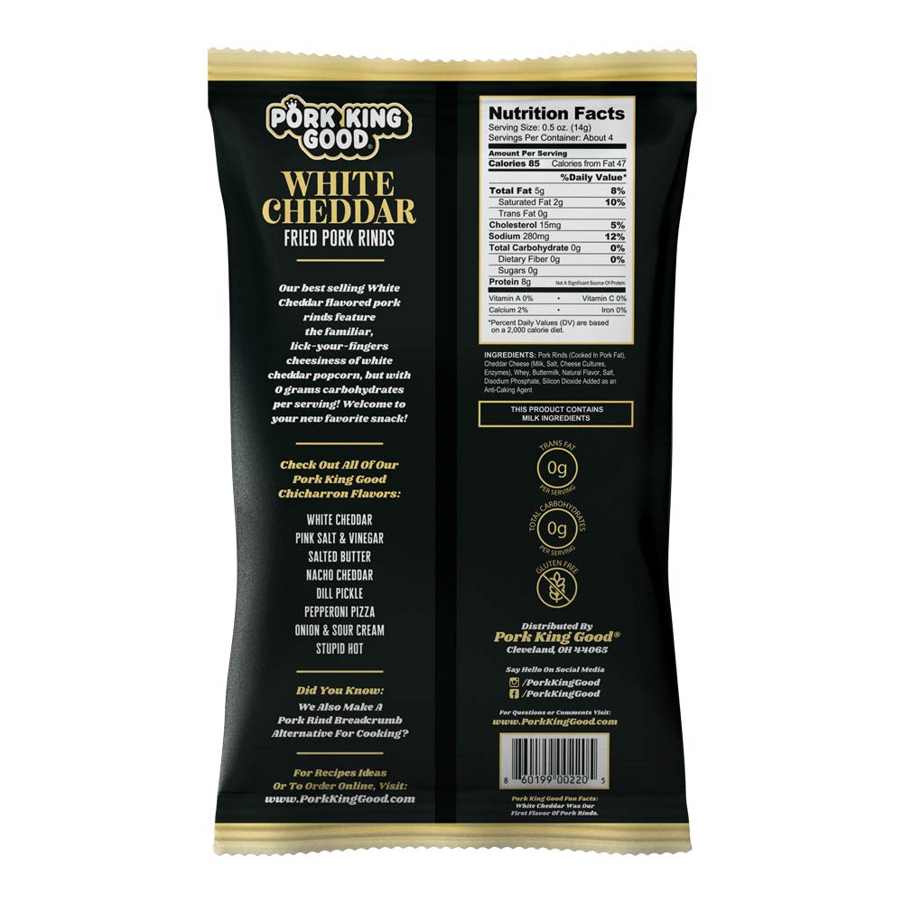 Pork King Good Pork Rinds - White Cheddar 24 Pack Case (Chicharrones)