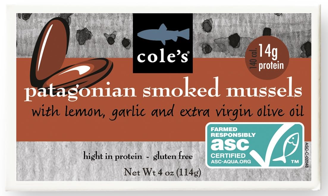 Coles Smoked Mussels with Lemon & Garlic in Olive Oil | 4oz Tinned Mussels | 14g Protein
