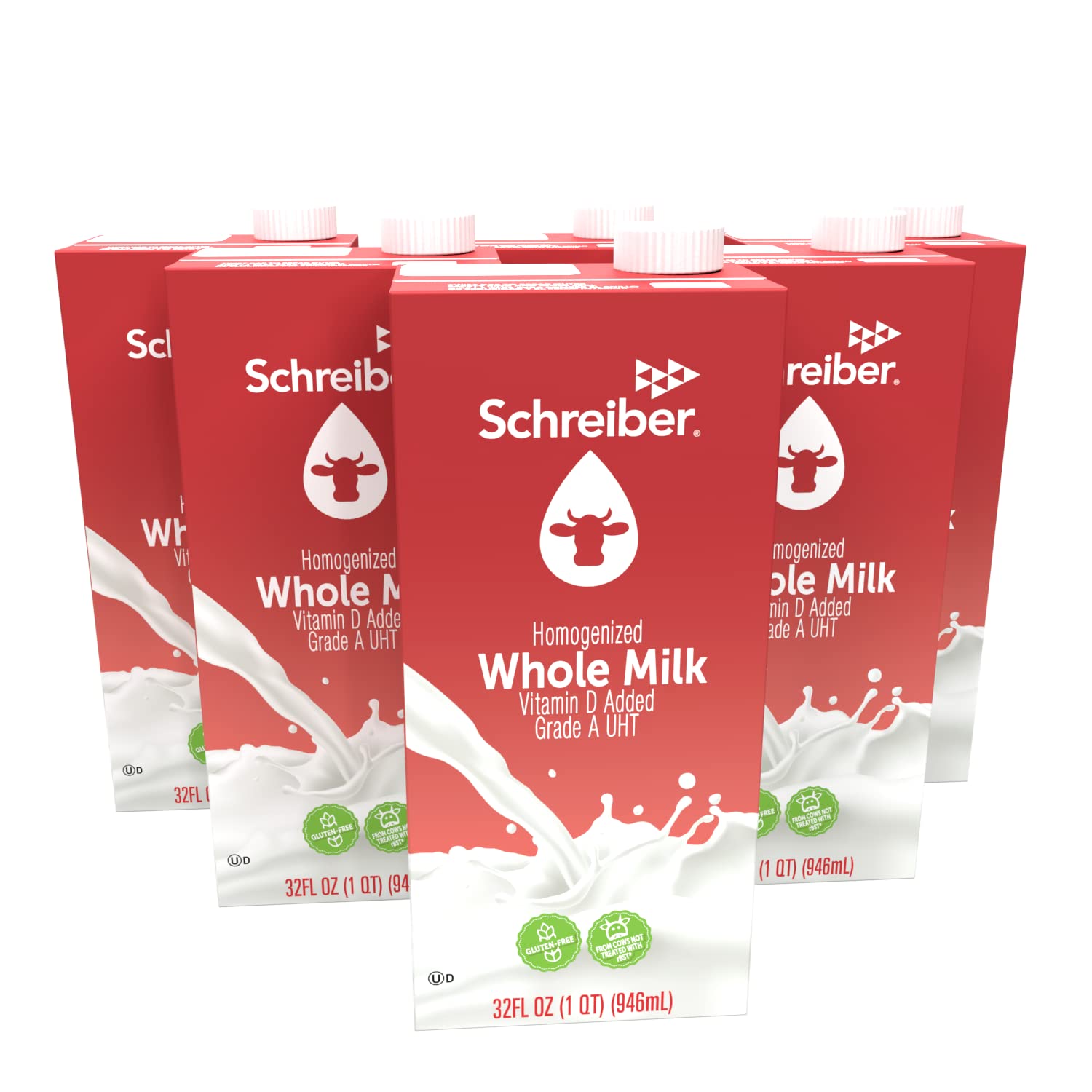 Schreiber Whole Milk  Shelf Stable Milk  Low Fat with Vitamin A & D  32 oz (6 Pack)