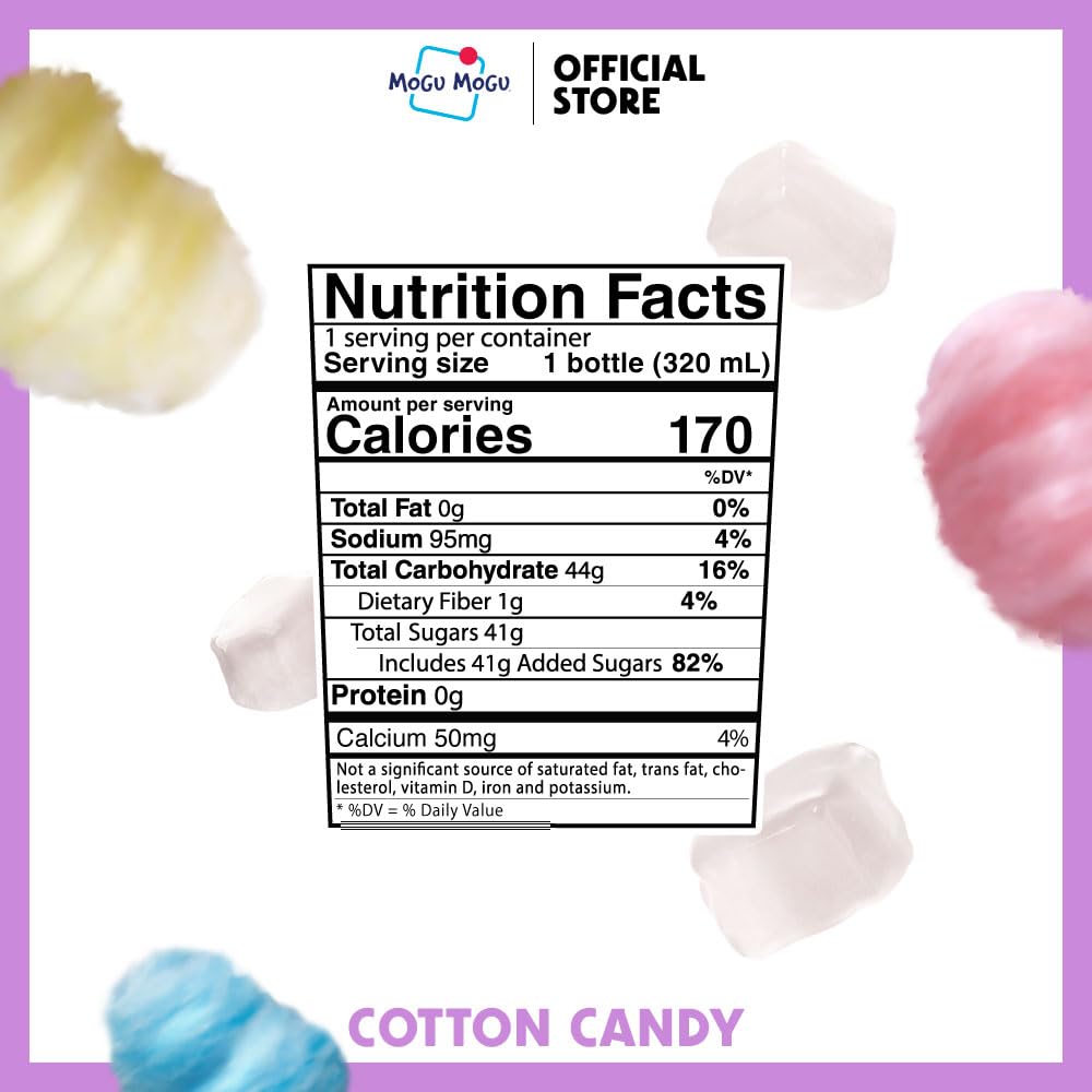 Mogu Mogu Drink Cotton Candy - Chewable Juice Boxes with Nata de Coco - 6 Bottles
