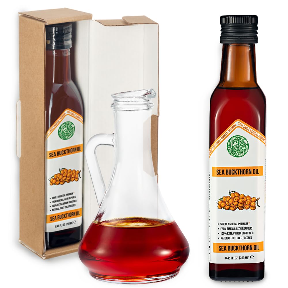 Siberian Green Sea Buckthorn Oil - 250Ml Single Varietal Seed And Berry Oil - Extra Virflavor Blend Unrefined Cold Pressed Ideal For Cooking Salads Cosmetics Skin Care