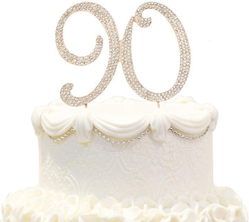 Hatcher Lee Bling Crystal 90 Birthday Cake Topper - Best Keepsake | 90Th Party Decorations Gold