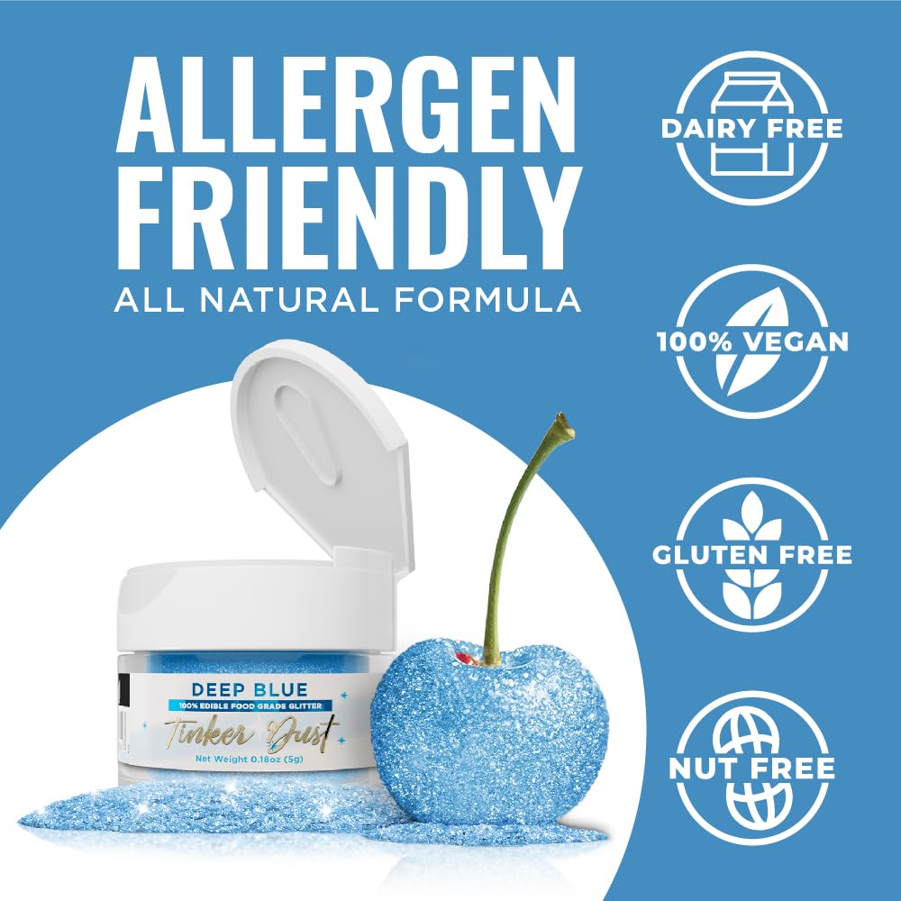 Bakell - Deep Blue Tinker Dust (5G, 1X Jar) Edible Glitter For Food, Desserts, And Beverages!