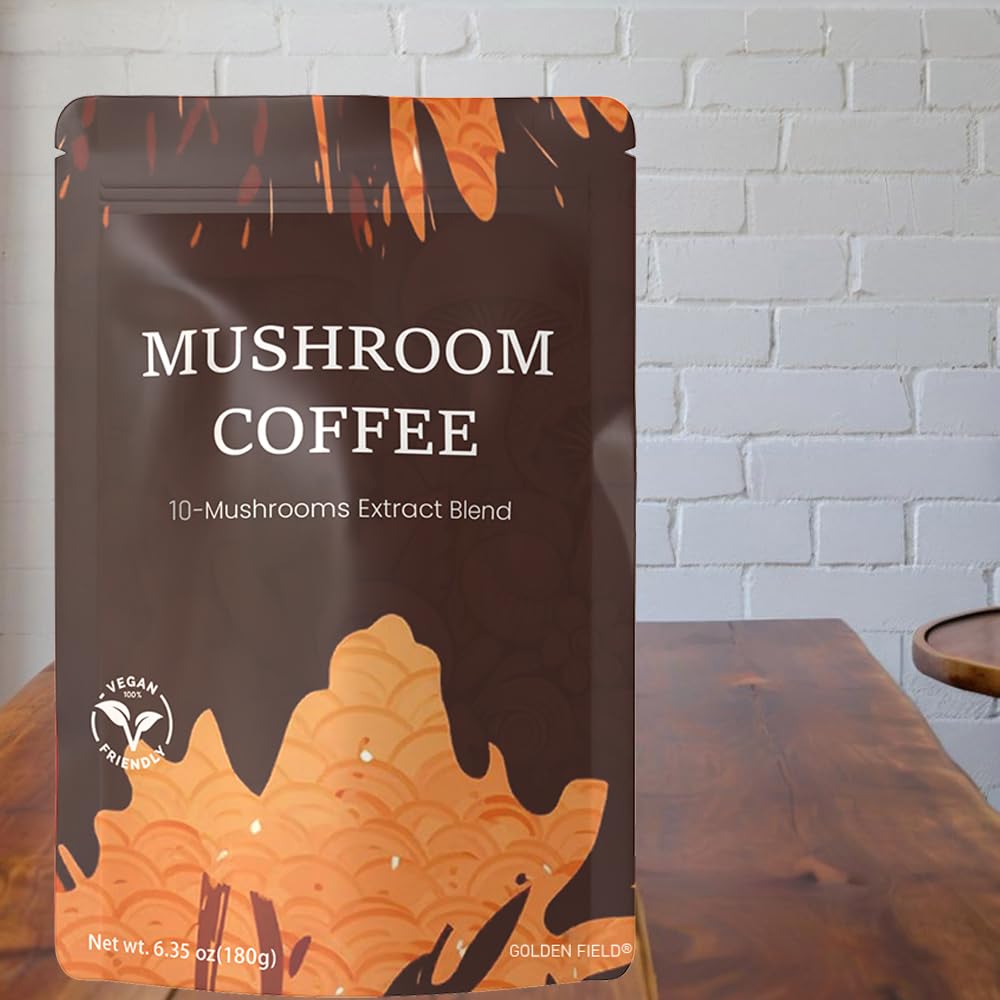 Golden Field Mushroom Coffee, 10-Mushroom Extract Blend, 6.35 oz, 30 Servings
