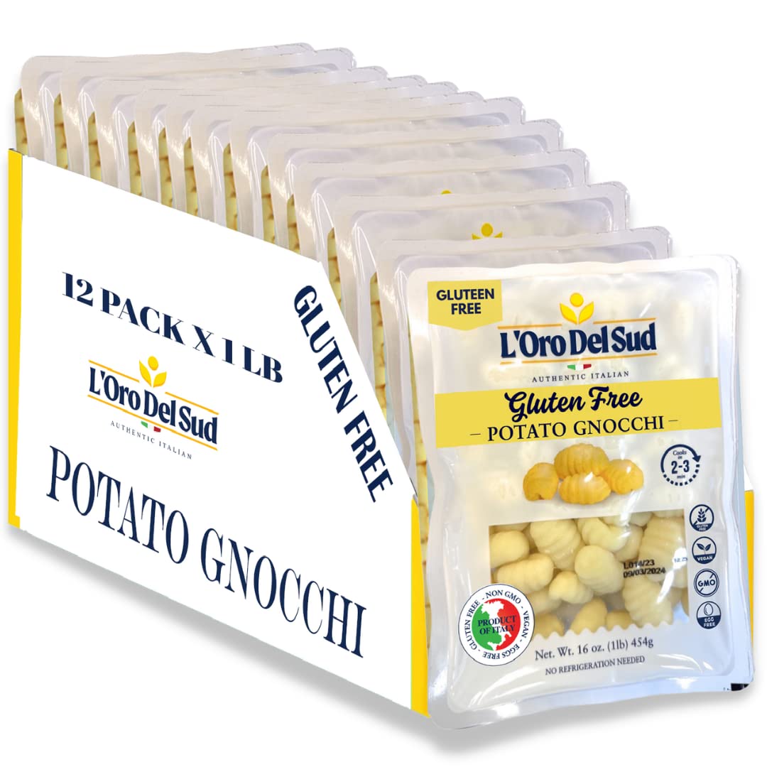 LOro Del Sud Pack of 12, Gluten Free Potato Gnocchi, Cooks in 2-3 Minutes, Shelf Stable, (12 Pack x 1 lb) Product of Italy, NON
