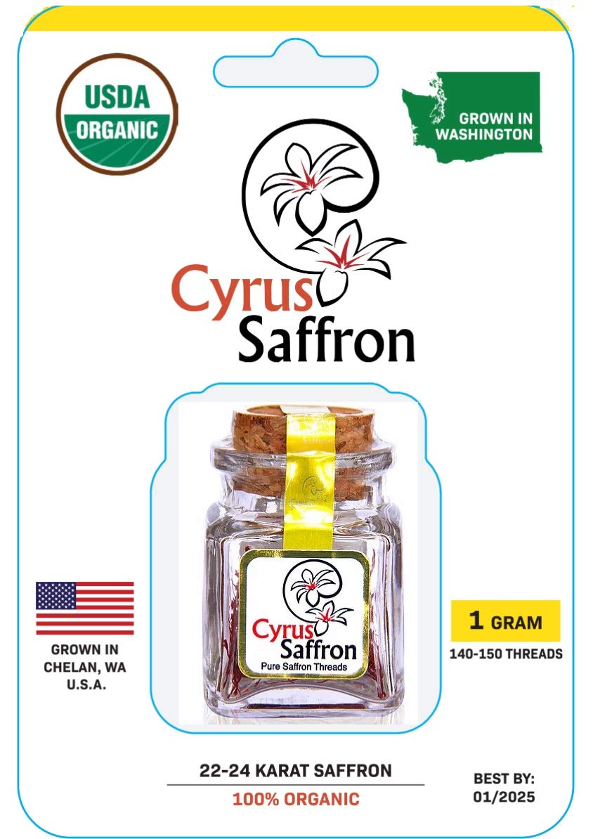 Cyrus Saffron Organic USA Grown Saffron - 1 Gram, Premium Quality Spice