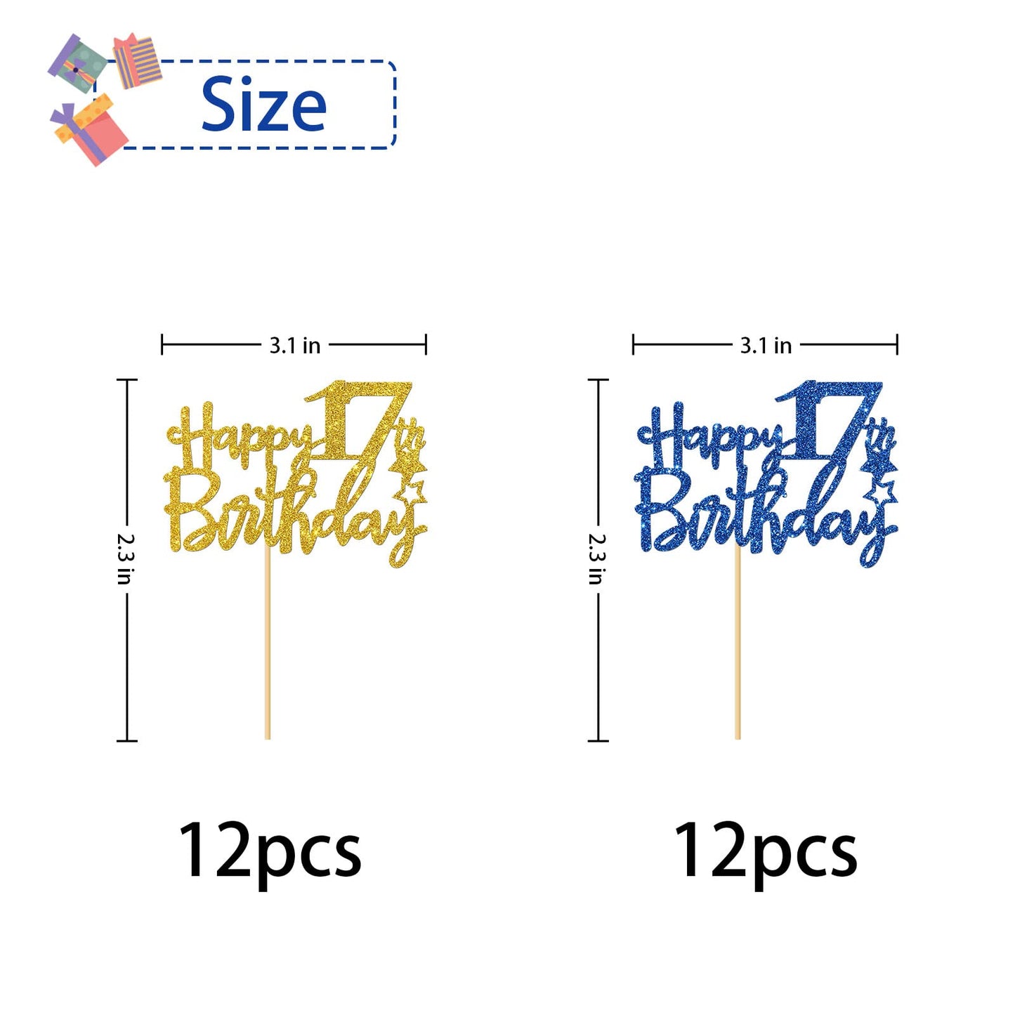 Roadsea Happy 17Th Birthday Cupcake Toppers - Girl Boy 17 Years Old Birthday Cupcake Supplies - 17Th Birthday Party Decorations