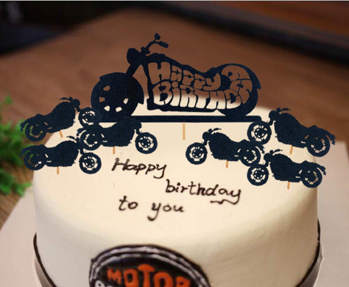 Laventy 25 Pcs Motorcycle Cake Topper Scooter Cupcake Toppers Motorcycle Happy Birthday Cake Topper For Mans Birthday Party Or B