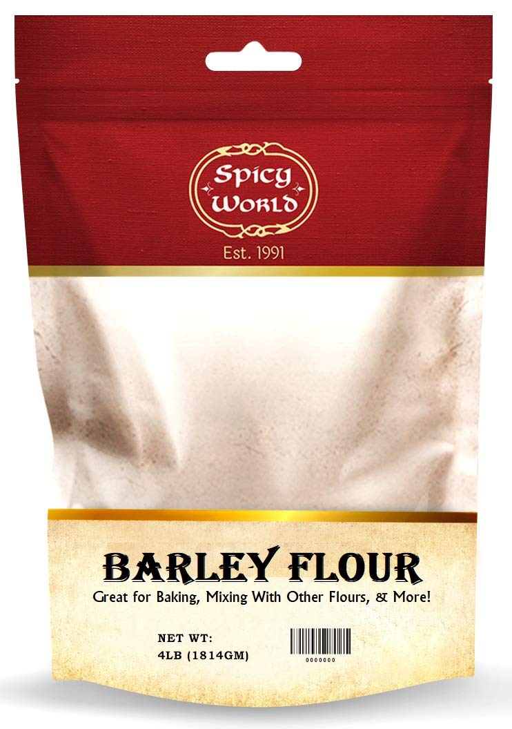 Spicy World Barley Flour - 4 lb (64oz) Bag | All-Natural, Raw, USA Grown | Versatile Barley Grain for Baking, Cooking, and More 