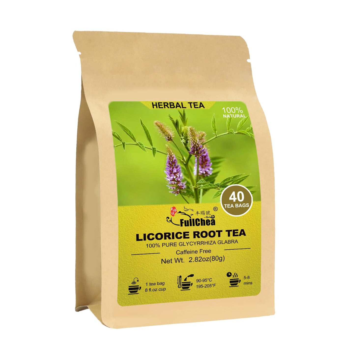 FullChea Licorice Root Tea Bags - Non-GMO, Caffeine-Free Herbal Tea, 40 Count, 2g/bag