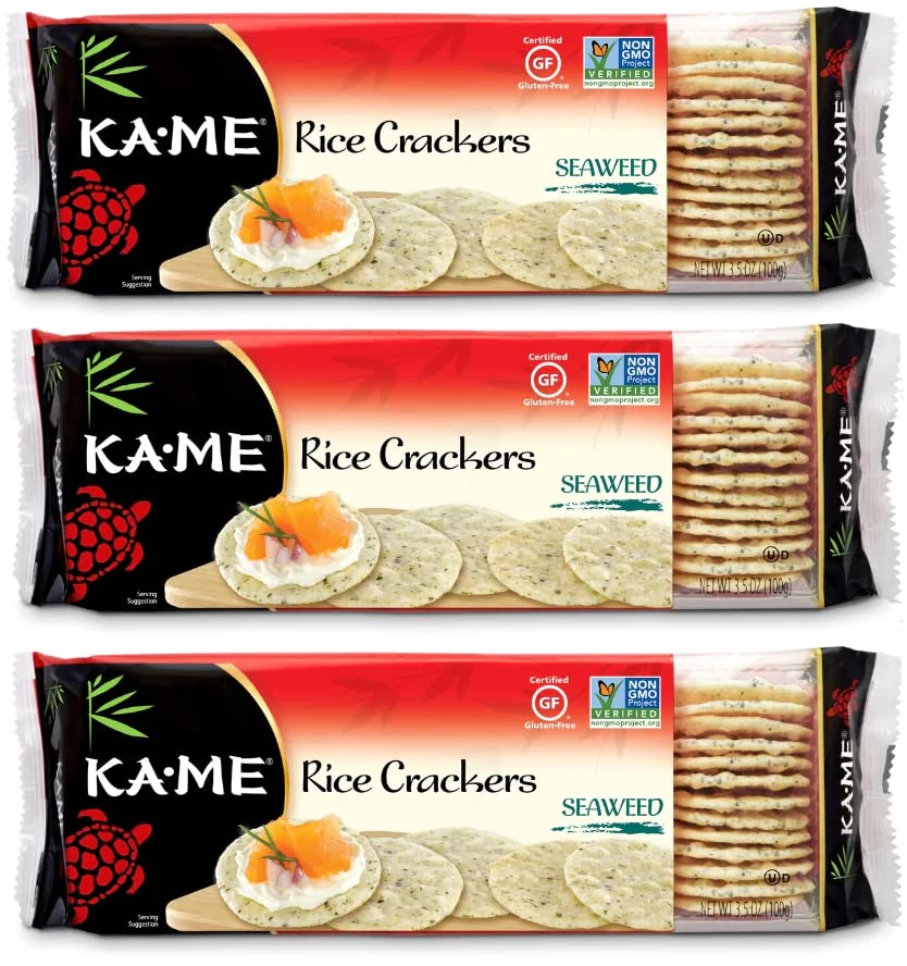 KA-ME Seaweed Rice Crackers 3.5 oz, Authentic Asian Ingredients, Certified Gluten-Free, No Artificial Flavors/Colors, Non GMO - 