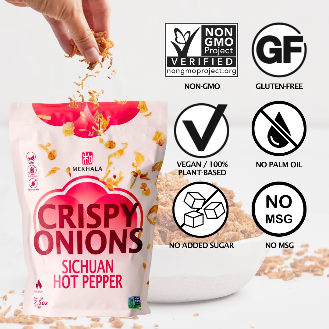 Mekhala Sichuan Hot Pepper Crispy Onions - Salad Toppings Crunchy Fried Onions For All-Purpose Seasoning Like Keto, Ramen Toppin