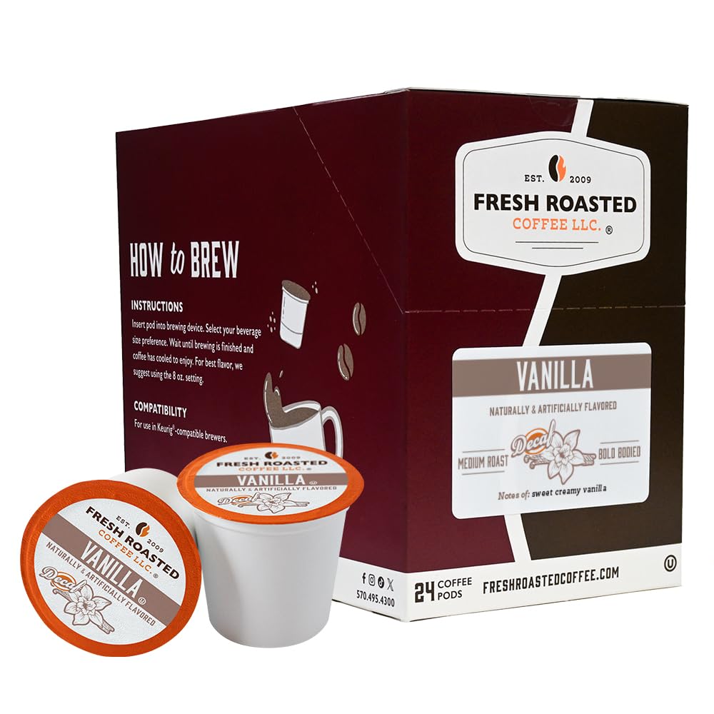 Fresh Roasted Coffee Decaf Vanilla Flavored Coffee Pods K-Cup Compatible 24 Count