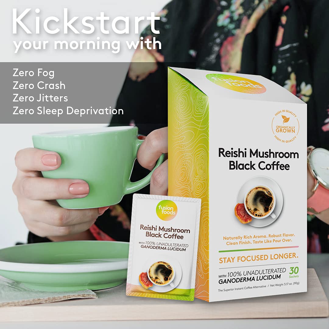 Fusion Foods Reishi Mushroom Black Coffee By Fushion Foods | Stay Focus Longer, Zero Jitters & Immune Support With All Natural U
