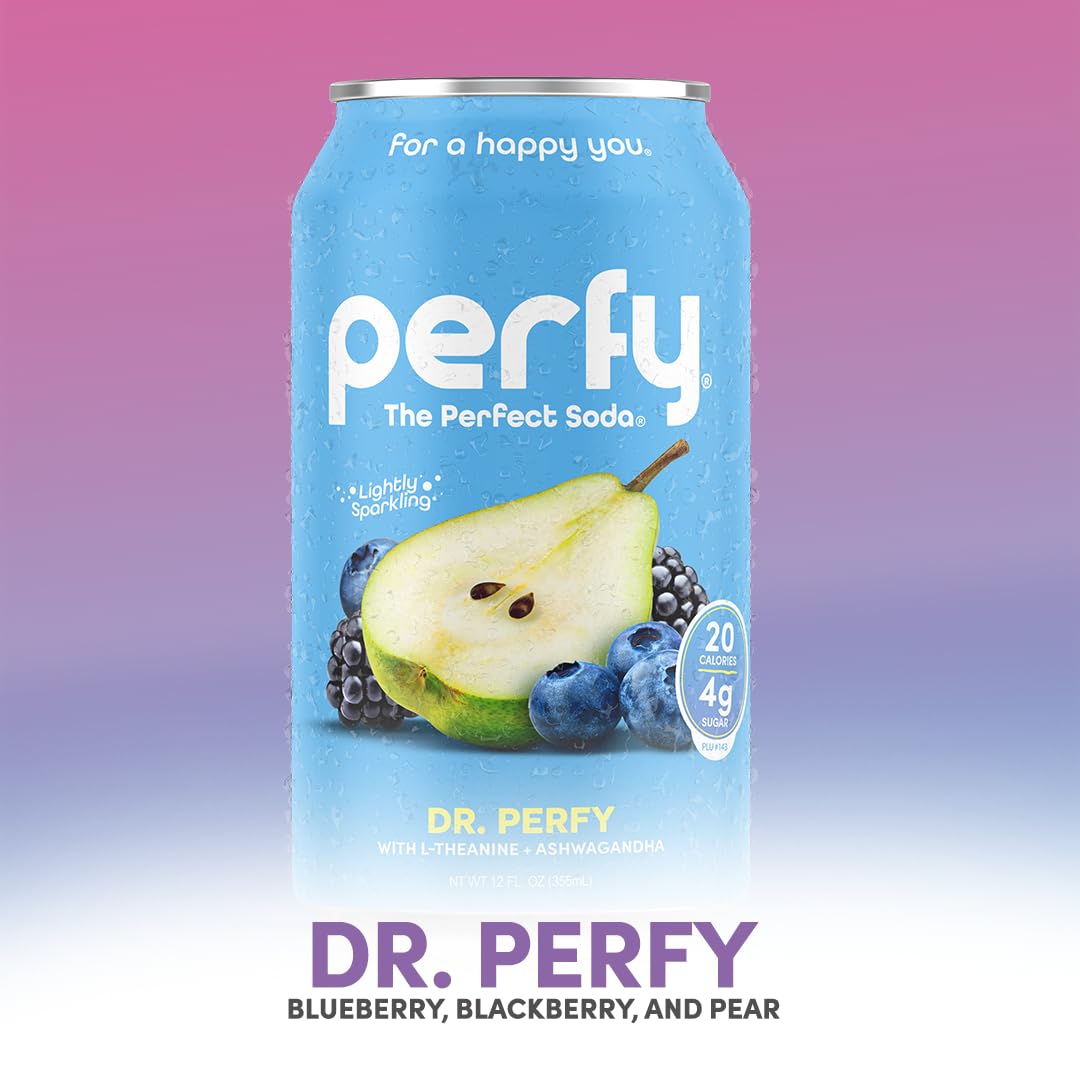 PERFY Caffeine Free Healthy Soda Variety - Low Sugar Nootropic Drinks, 12 Pack