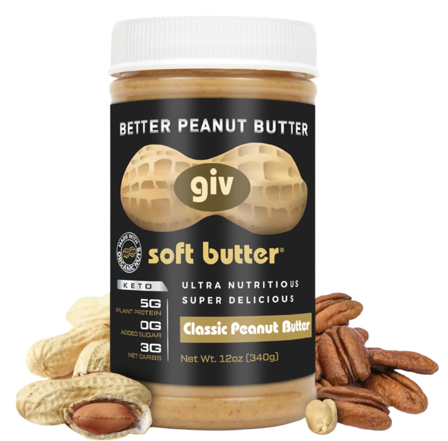 Organic Peanut Butter All Natural, No Added Sugar, Monk Fruit Sweetener, Mct Oil, No Palm Oil - Low Carb, Keto, Vegan Protein Sn