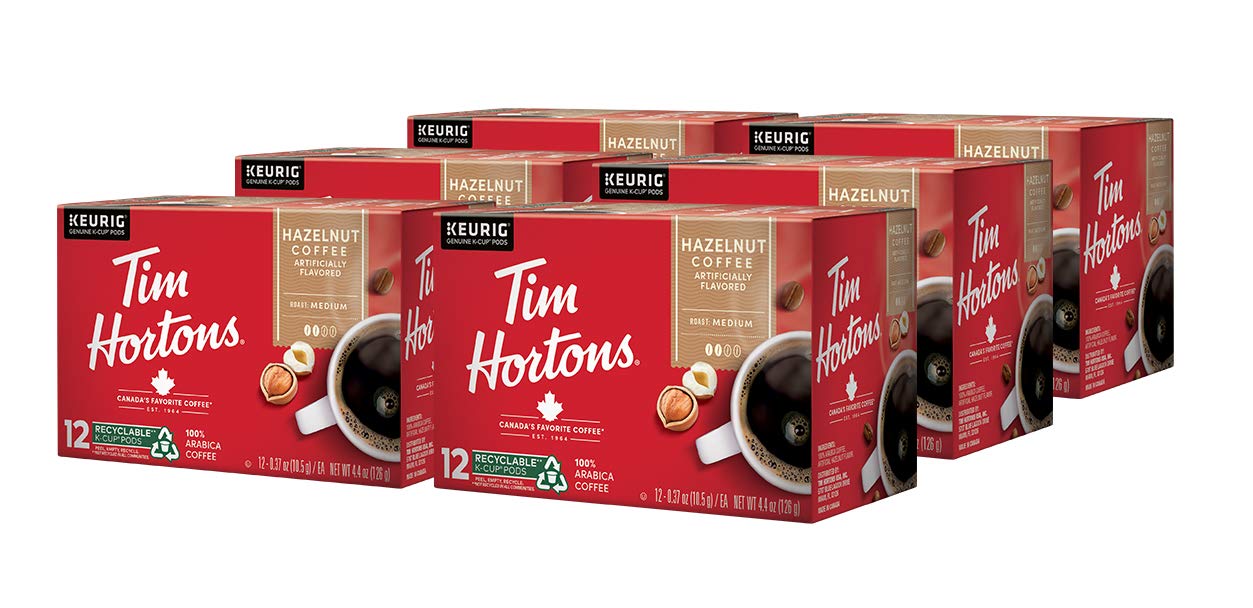 Tim Hortons Hazelnut Flavored Medium Roast Coffee K-Cup Pods 72ct, 12 Count (Pack of 6), Red, Model MP261