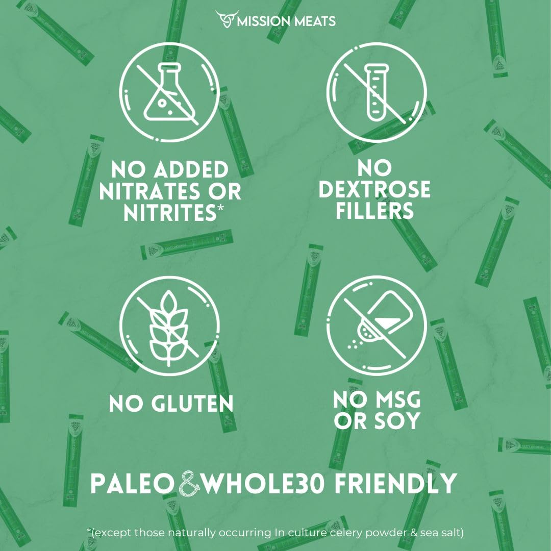 Mission Meats Grass Fed Beef Sticks - Sugar Free Beef Sticks, Gluten Free, Paleo, Keto Meat Sticks, Individually Wrapped, 1Oz (O
