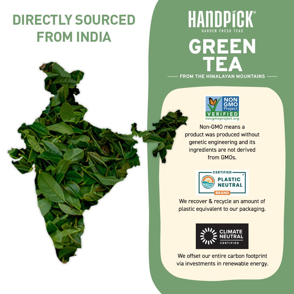Handpick, Green Tea Loose Leaf (255G/9Oz) +100 Cups | Non-Gmo, 100% Pure Green Tea Leaves Sourced From Himalayas, India | Reseal