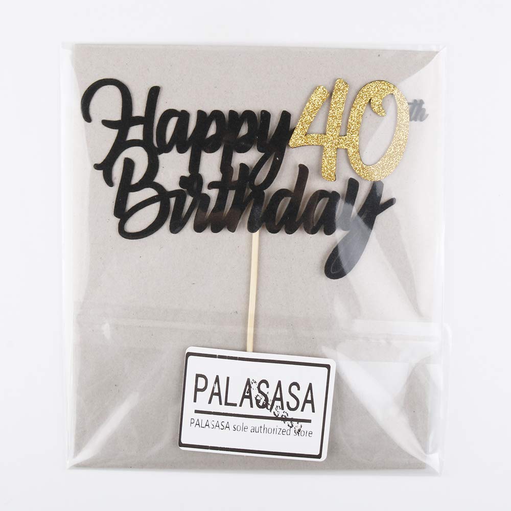 Palasasa Black Gold Glitter Happy Birthday Cake Topper - 40 Anniversary/Birthday Cake Topper Party Decoration (40Th)