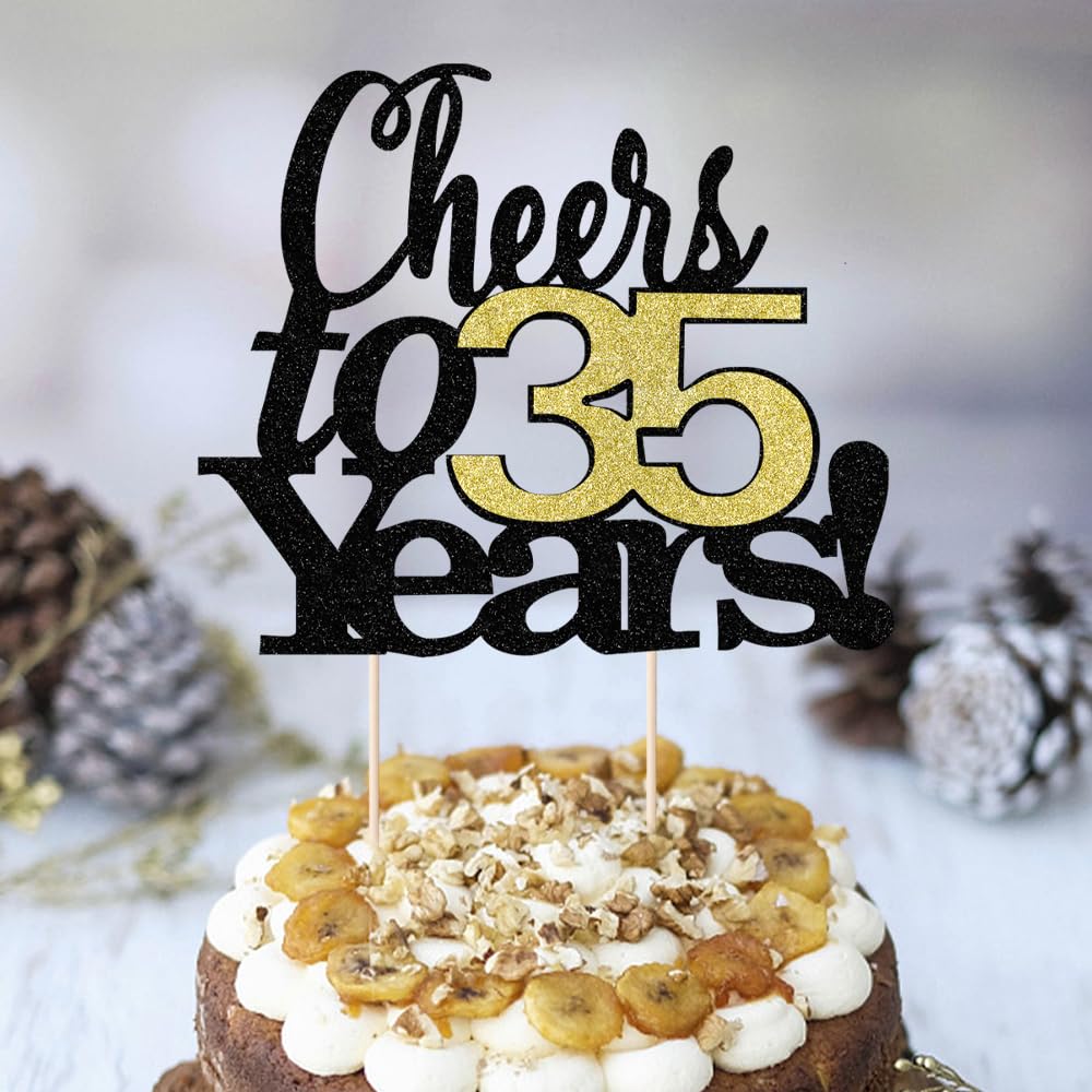 LVEUD Cake Topper - Black Font Golden Numbers, 35th Birthday, 7x8, Paper