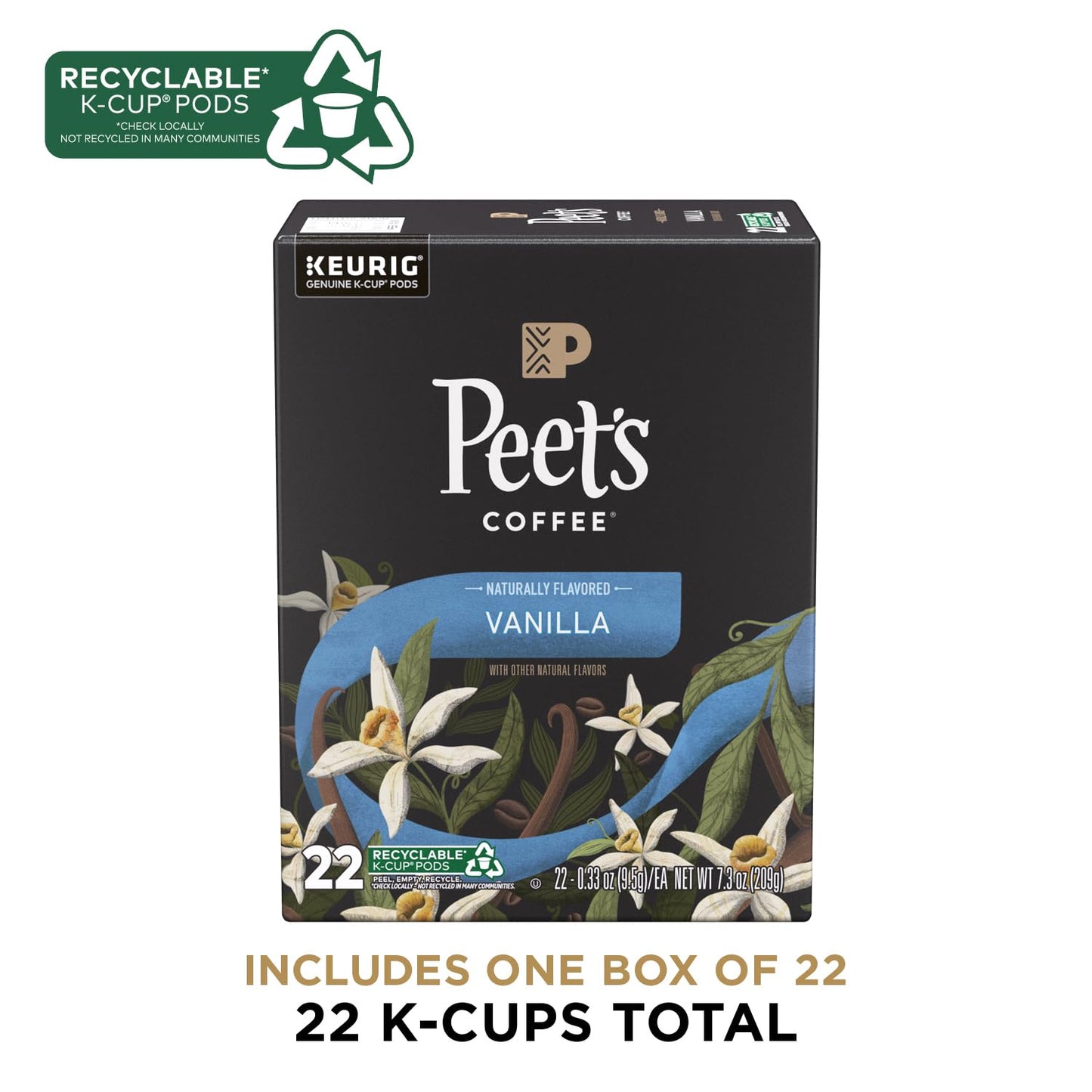 Peets Coffee Flavored Light Roast K-Cup Pods - Vanilla 22 Count - Caramel Brûlée