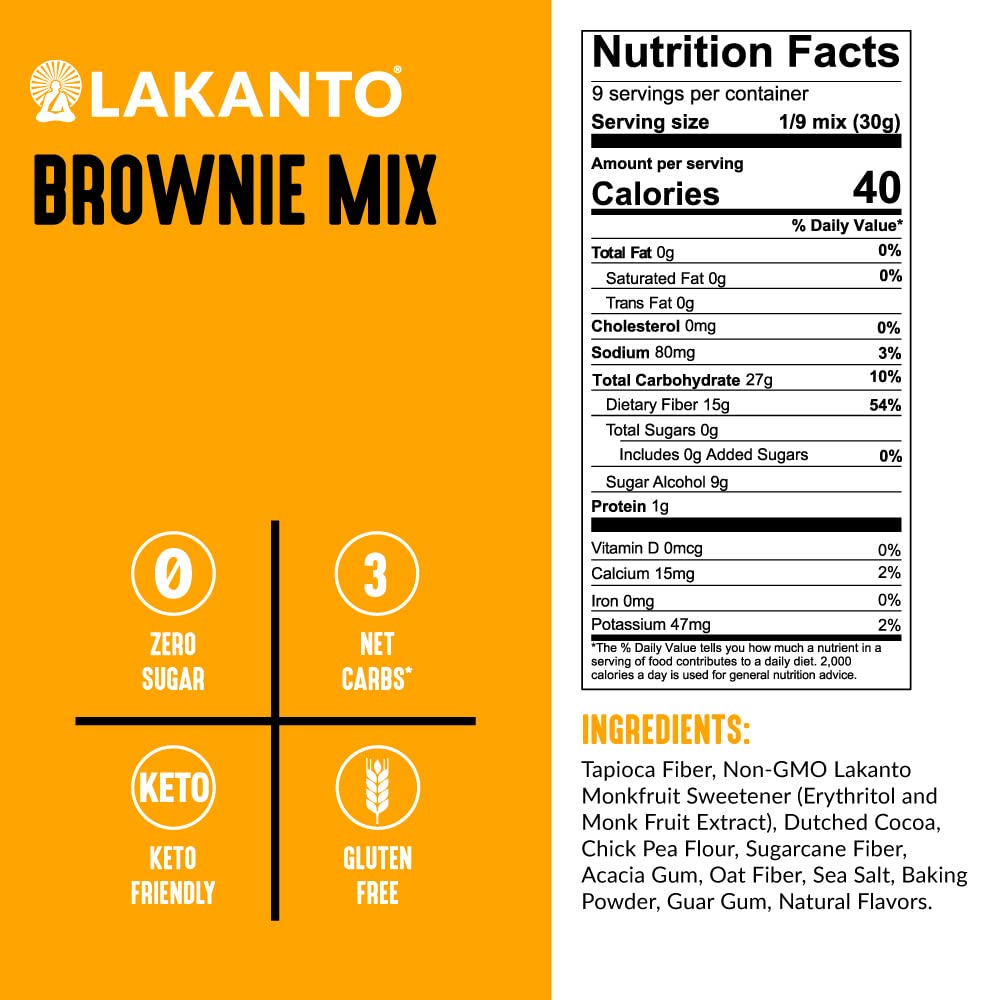 Lakanto Sugar Free Brownie Mix - Sweetened With Monk Fruit Sweetener, Keto Diet Friendly, Delicious Dutched Cocoa, High In Fiber, 3G Net Carbs, Gluten Free, Easy To Make Dessert (Pack Of 3)