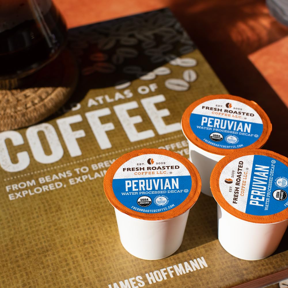 Fresh Roasted Coffee Organic Peru Decaf K-Cup Compatible 24 Pods Fair Trade Kosher