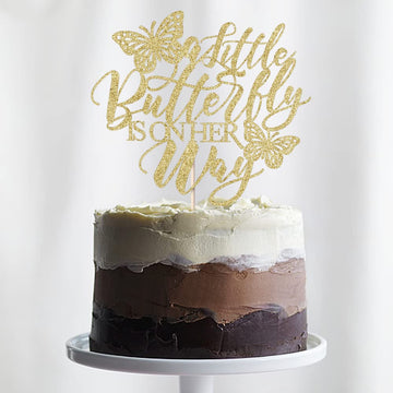 Qertesl A Little Butterfly Is On Her Way Cake Topper,Butterfly Themed Cake Decoration,Great For Baby Shower, Welcome Baby, Gende