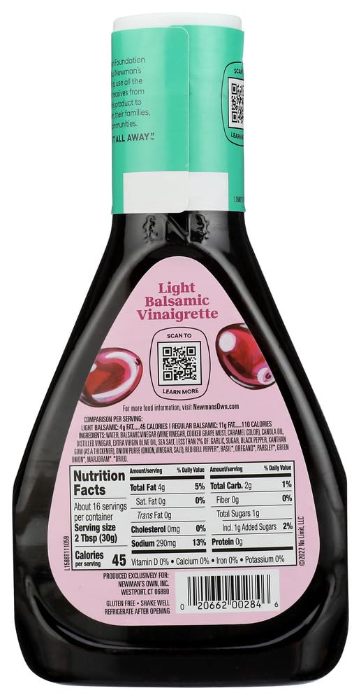 Newman'S Own Light Balsamic Dressing, 16 Oz, 2 Pk