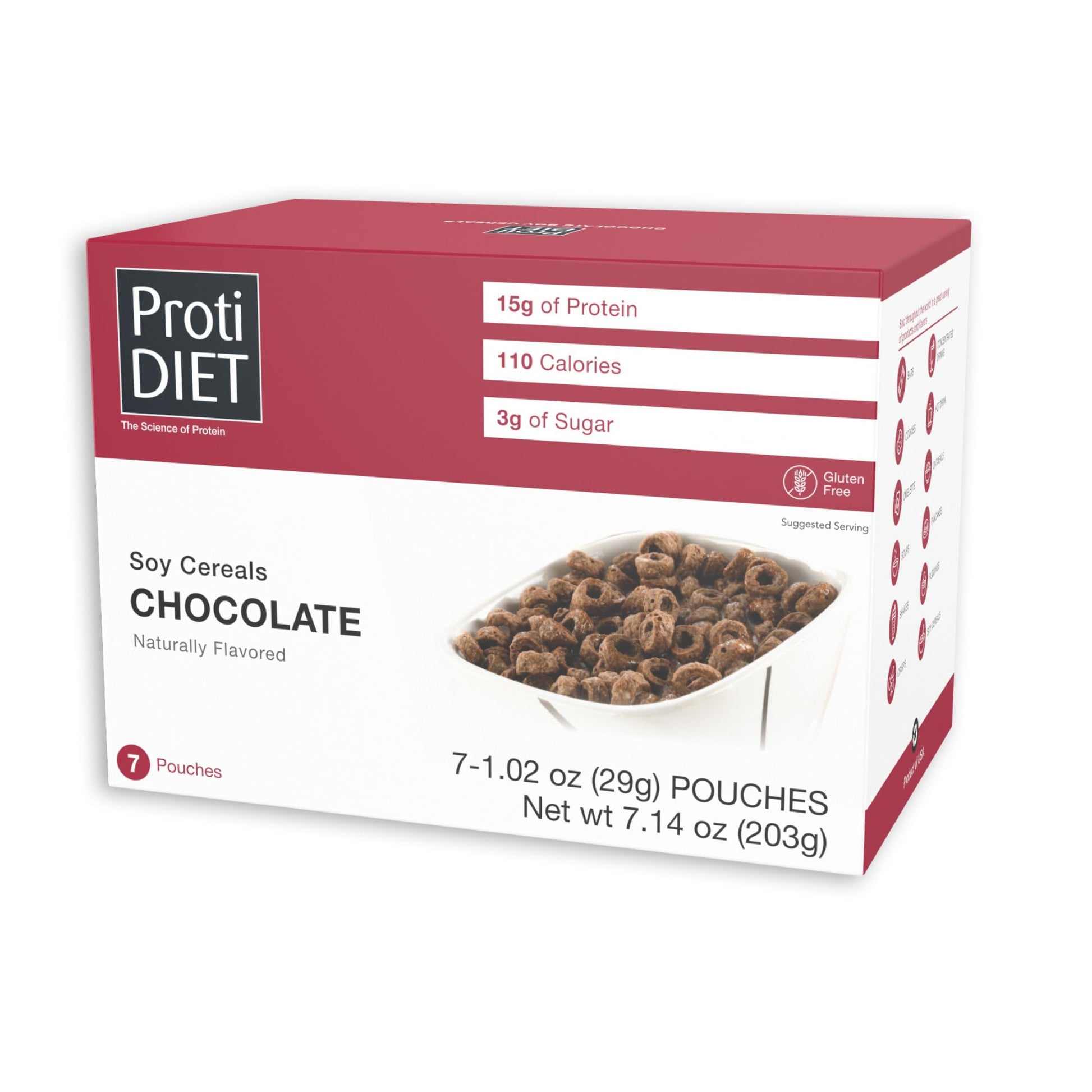 ProtiDIET High Protein Chocolate Soy Cereal - Gluten Free, Low Fat Healthy Cereal for Adults - Perfect for a Protein Snack or Br