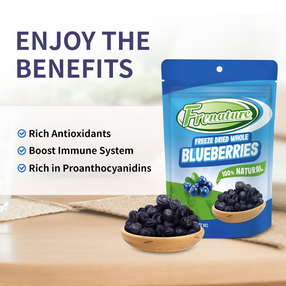 Frenature Freeze Dried Blueberries, 100% Natural, Gluten Free & Vegan, 1.27 Ounce (Pack of 4)
