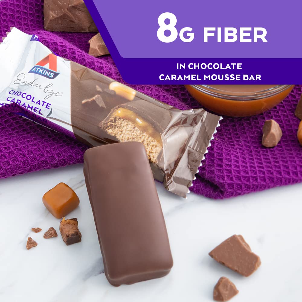 Atkins Endulge Chocolate Caramel Mousse Bar, Dessert Favorite, 1G Sugar, High In Fiber, 5 Count
