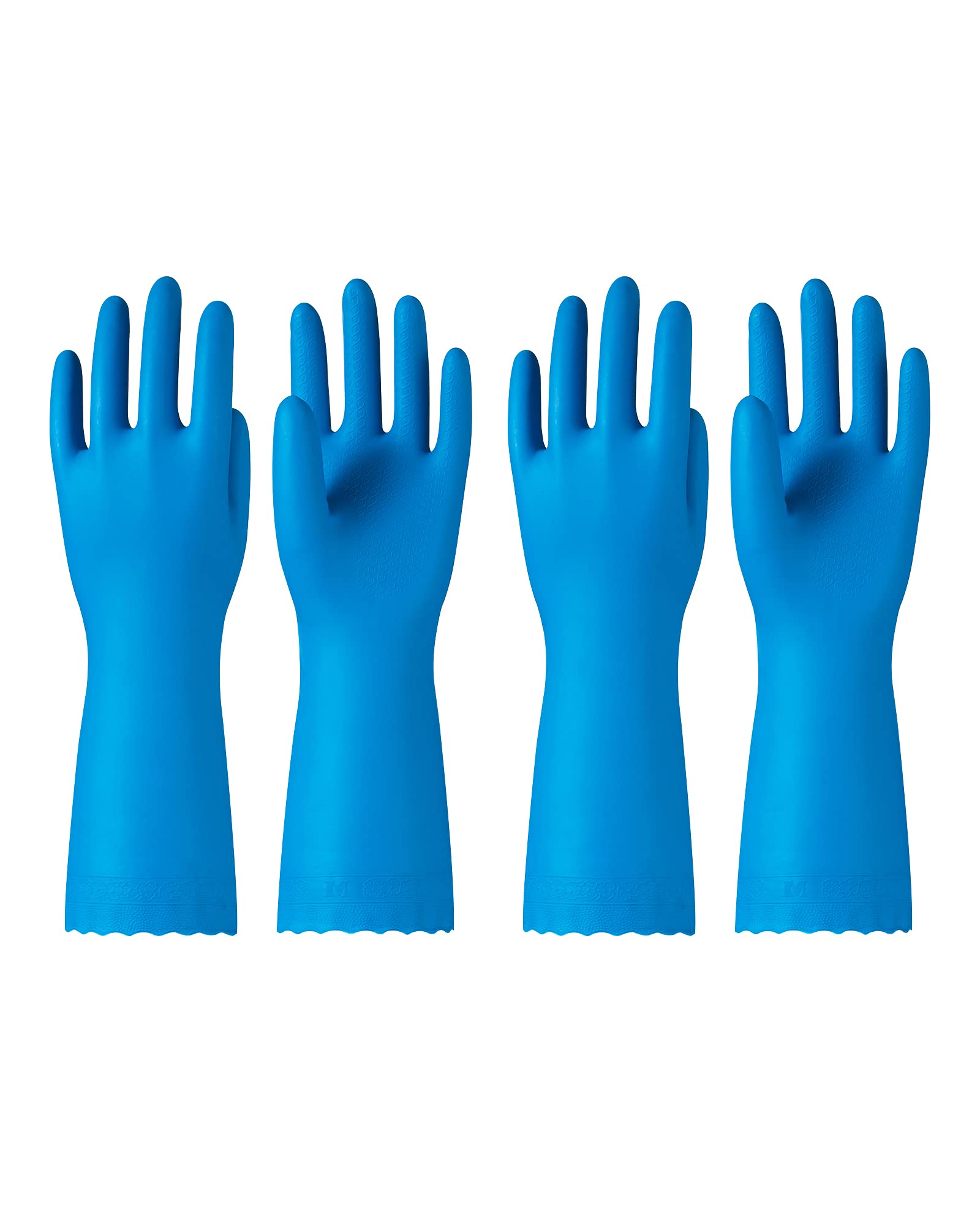 Pacific Ppe 2 Pairs Reusable Dishwashing Cleaning Gloves With Latex Free, Cotton Lining, Kitchen Gloves, Blue, Large