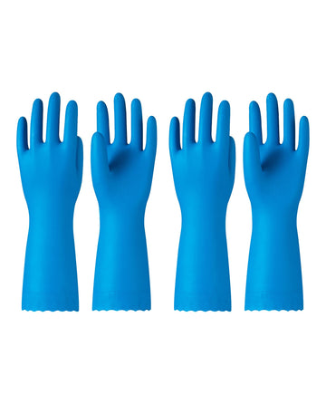 Pacific Ppe 2 Pairs Reusable Dishwashing Cleaning Gloves With Latex Free, Cotton Lining, Kitchen Gloves, Blue, Large