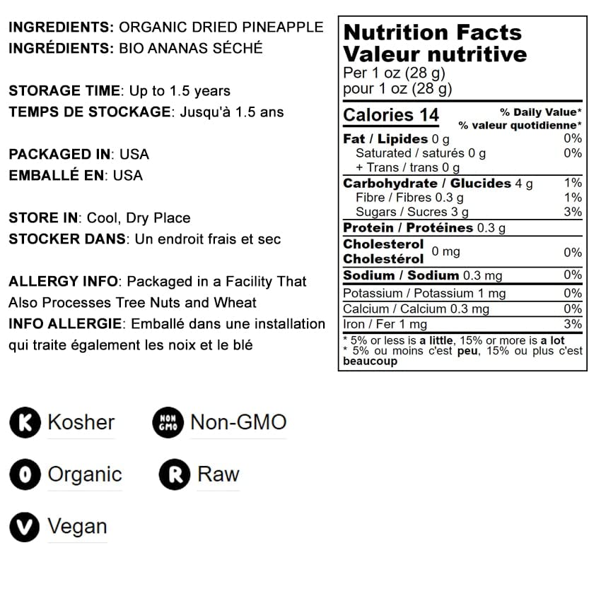 Food to Live Organic Dried Pineapple Rings, 1 Pound Non-GMO, Flavorful Chewy Fruit Snack, Vegan, Unsulfured, No Sugar Added, Bul