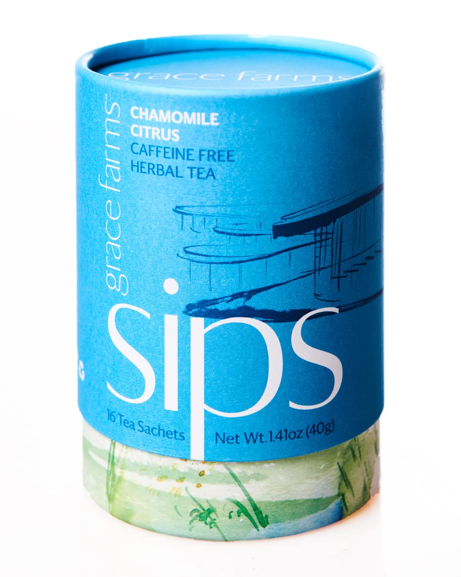 Grace Farms Chamomile Citrus Herbal Tea - 16 Pyramid Sachets, Naturally Sweet, Caffeine Free, Organic, Fair Trade, Kosher Certified