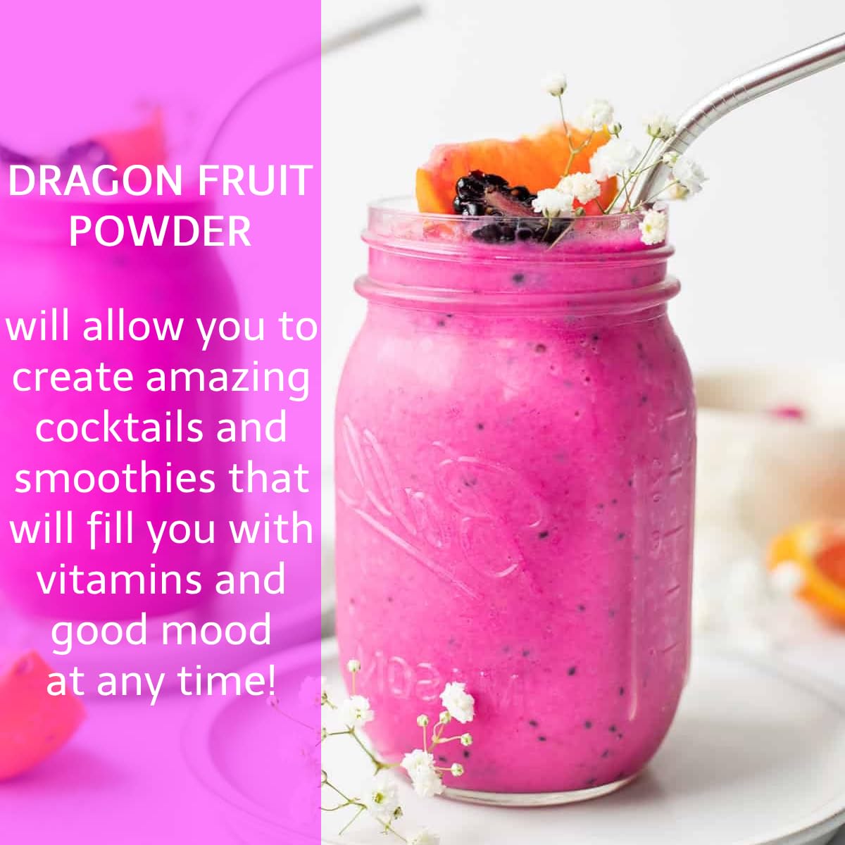 Dragon Fruit Powder, Pitahaya Pitaya Powder, Pure All Natural For Baking, Flavoring, Smoothies, Beverage, 8 Oz