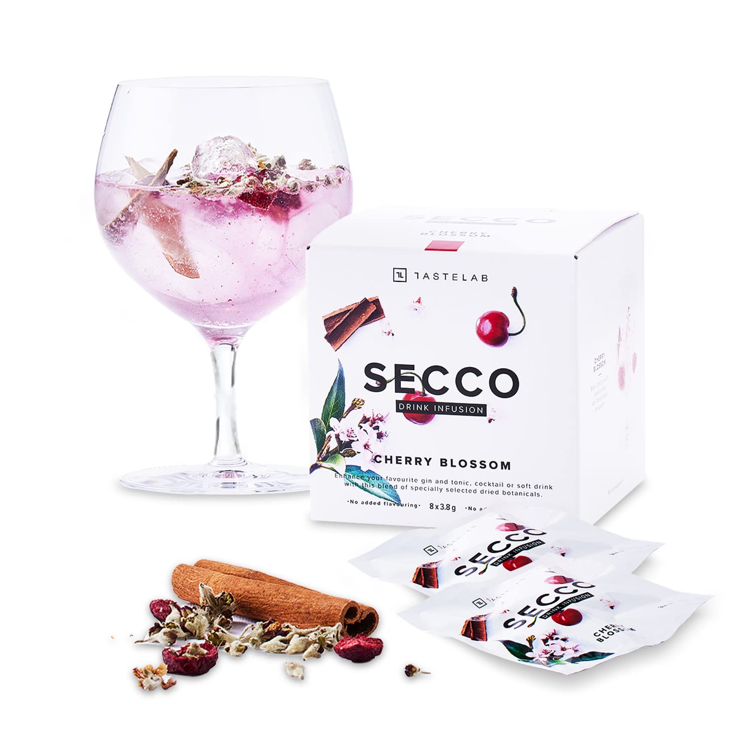 TASTELAB Cherry Blossom Drink Infusion Packets - 8 All Natural Botanical Infusions for Cocktails, Mocktails, and Sparkling Water